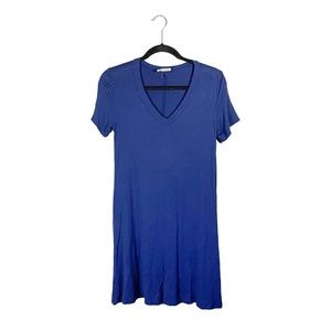Everly Blue Stretchy Loose Fit Preppy V Neck Casual Shirt Dress Size Small